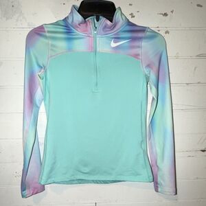 Nike Dri-FIT Girls Medium Tie Dye 1/4 Zip Pullover Long-Sleeve Aqua Blue, Pink